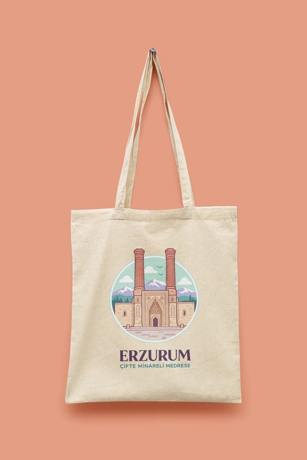Double Minaret Madrasseh - Erzurum Turkey Series Tote Bag Printed Cloth Bag