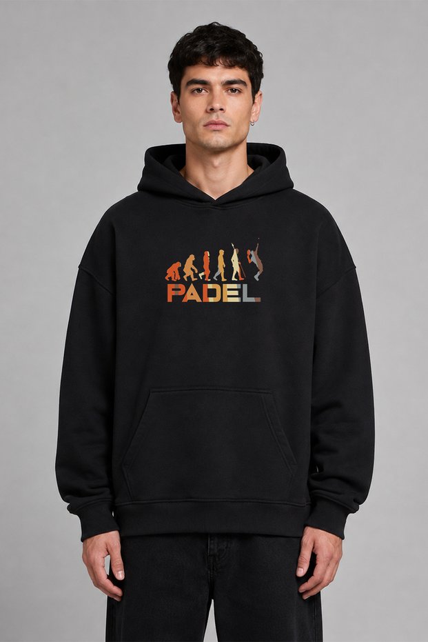 Padel Evrim Design Pre-Printed Oversize Black Hooded Sweatshirt