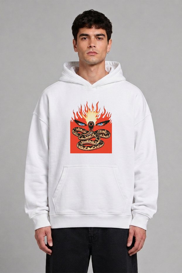 Blue-Eyed Man Design Pre-Printed Oversize White Hooded Sweatshirt