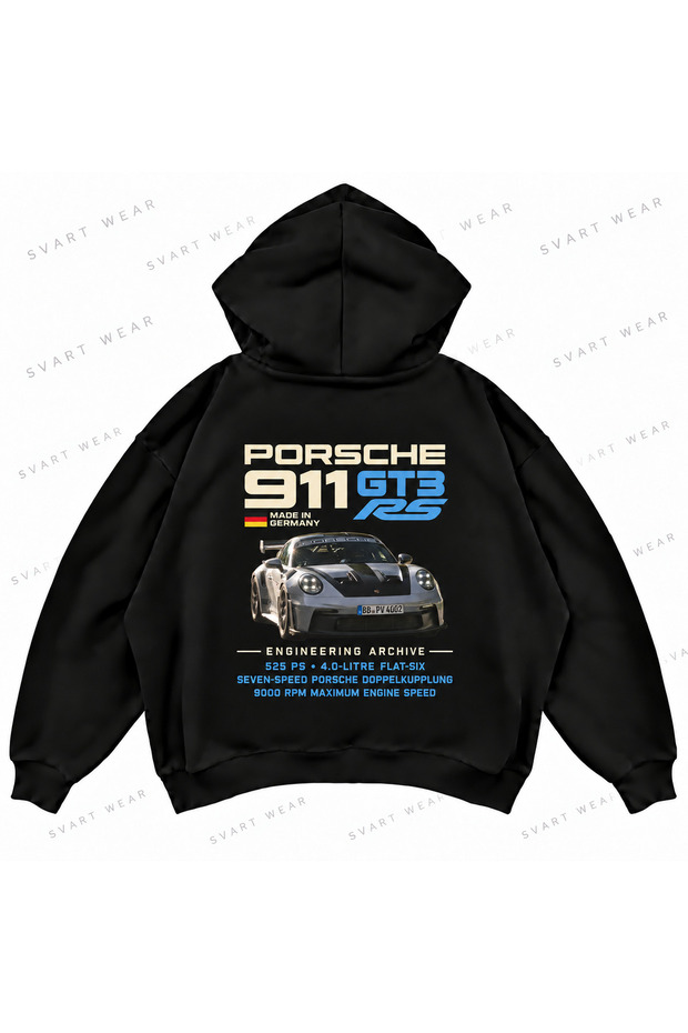 Porsche 911 Gt3 Rs Graphic Printed Oversize Boxy Hooded Sweatshirt