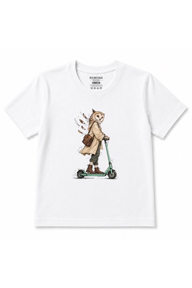 Midnight Courier Owl & Scooter Graphic Kids T-Shirt