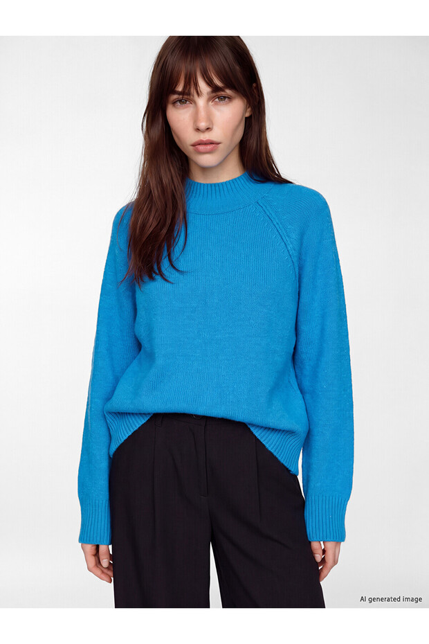 Alita City Lcw Comfort Blue Knitwear Plain Stand Collar Women's Sweater
