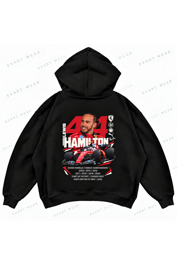 Lewis Hamilton F1 Printed Black Oversize Boxy Sweatshirt