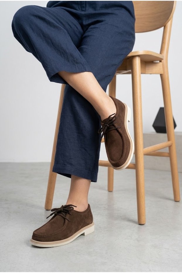 Women's Suede Look Moccasin Casual Shoes Lace-Up Contrast Sole Oxford