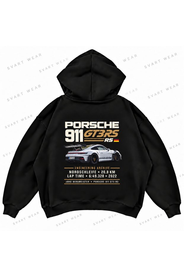Porsche 911 Gt3 Rs Printed Oversize Boxy Hooded Hoodie Sweatshirt
