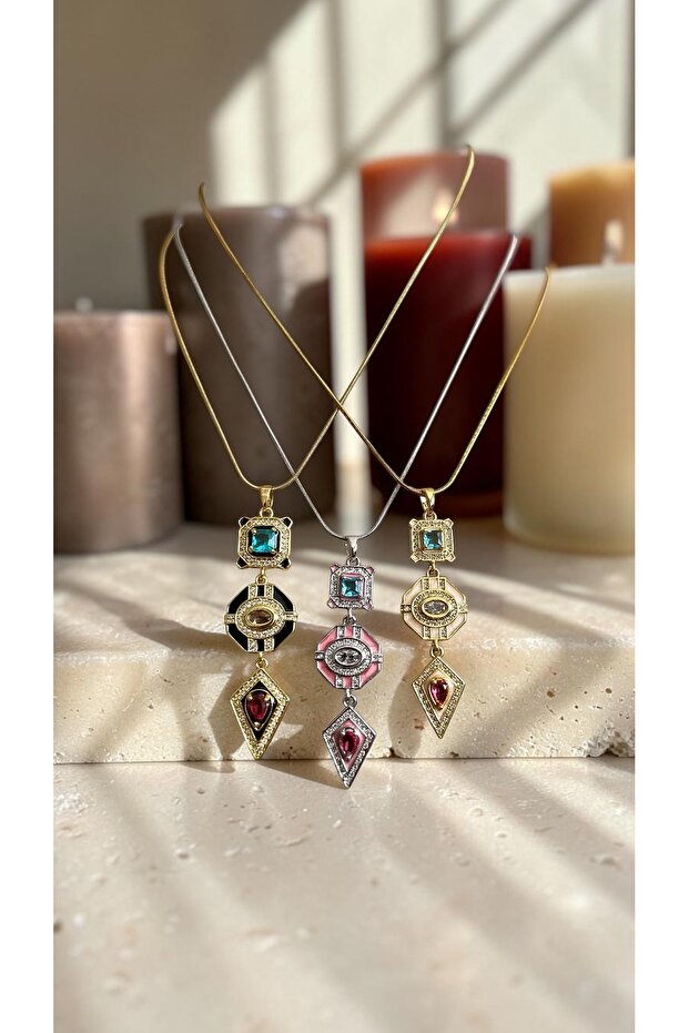 Vip Model Geometric Talisman and Crystal Stone Italian Chain Necklace