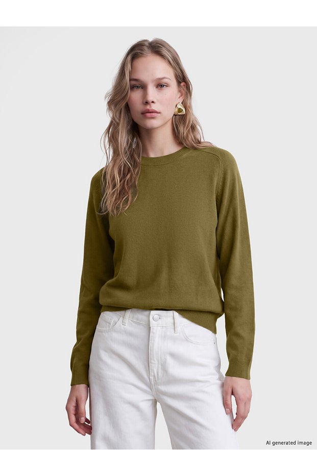 Alita City Lcw Vision Green Knitwear Plain Oval Neck Women's Sweater