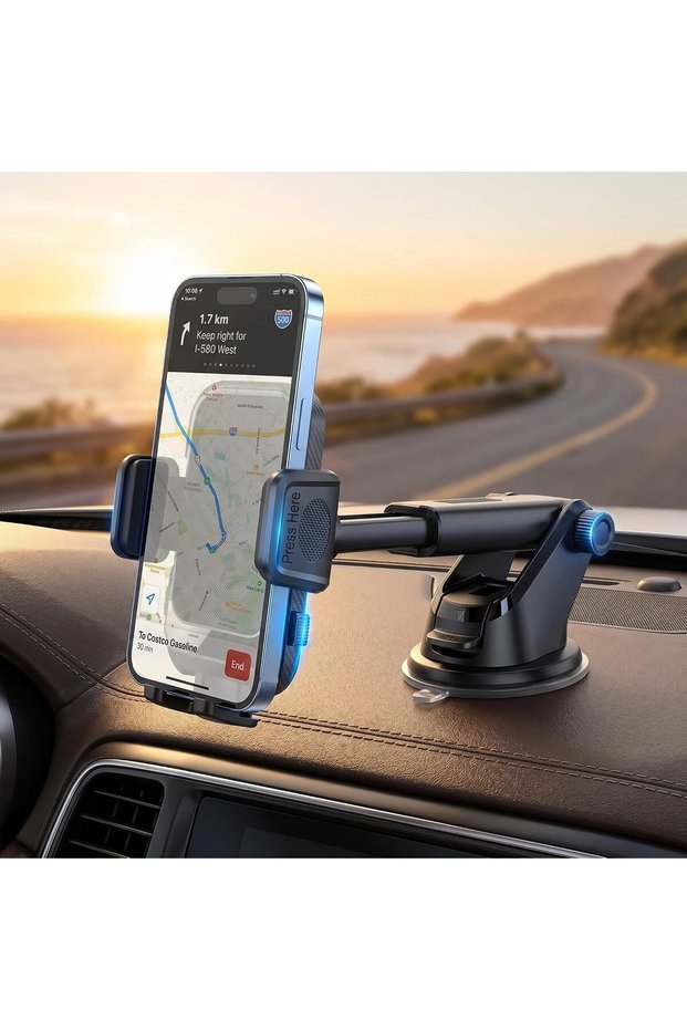 Car Phone Holder, Strong Suction Dashboard Mount with 360° Rotation