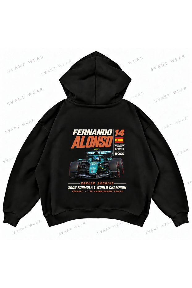 Fernando Alonso F1 Printed Oversize Boxy Hooded Sweatshirt