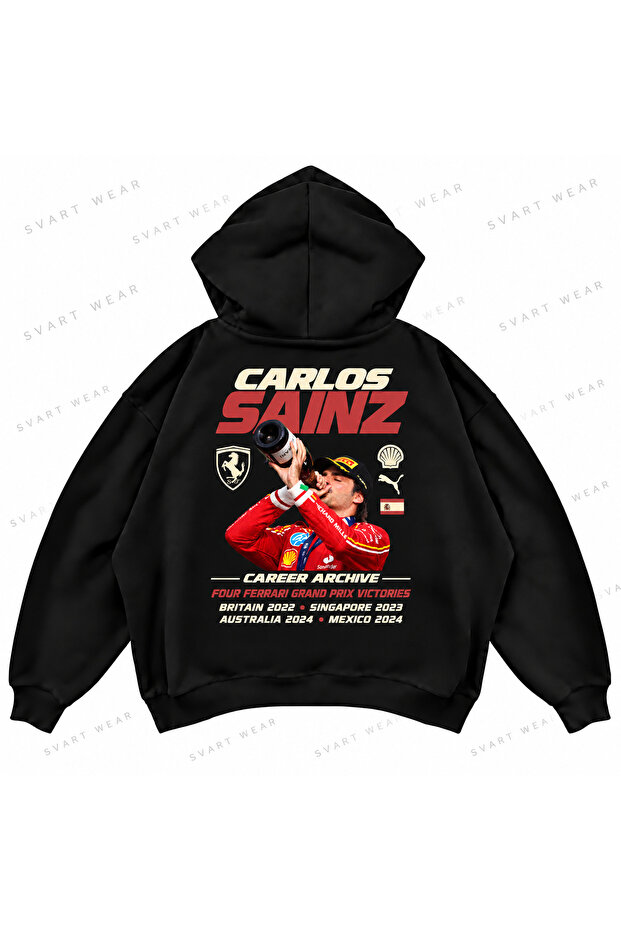 Carlos Sainz F1 Printed Black Oversize Boxy Sweatshirt