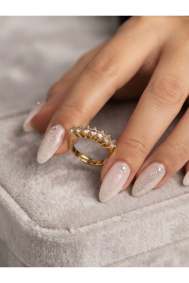 7 Stone Zircon Women's Ring Gold Color Adjustable Row of Stones Stylish Design