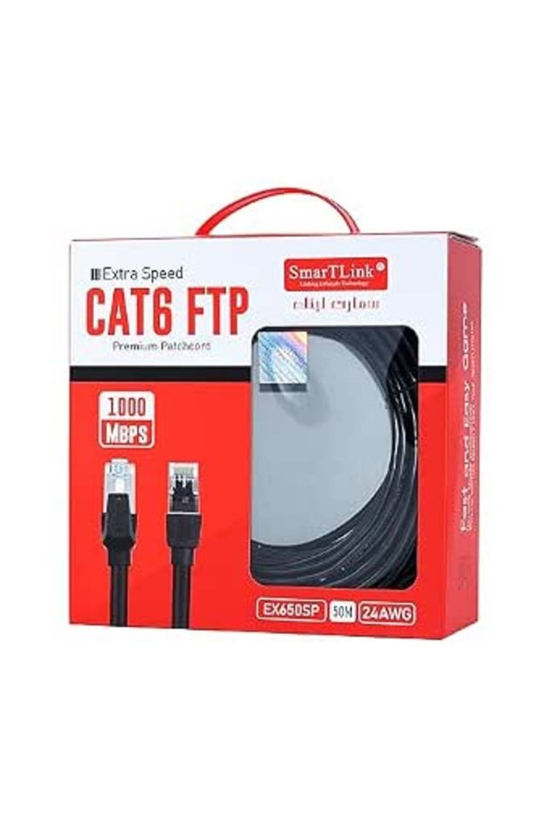 كابل توصيل FTP فائق السرعة CAT6 أسود (1000 ميجابت في الثانية) 24AWG (50 مترًا)