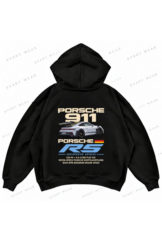 Porsche 911 Gt3 Rs Printed Black Oversize Boxy Sweatshirt