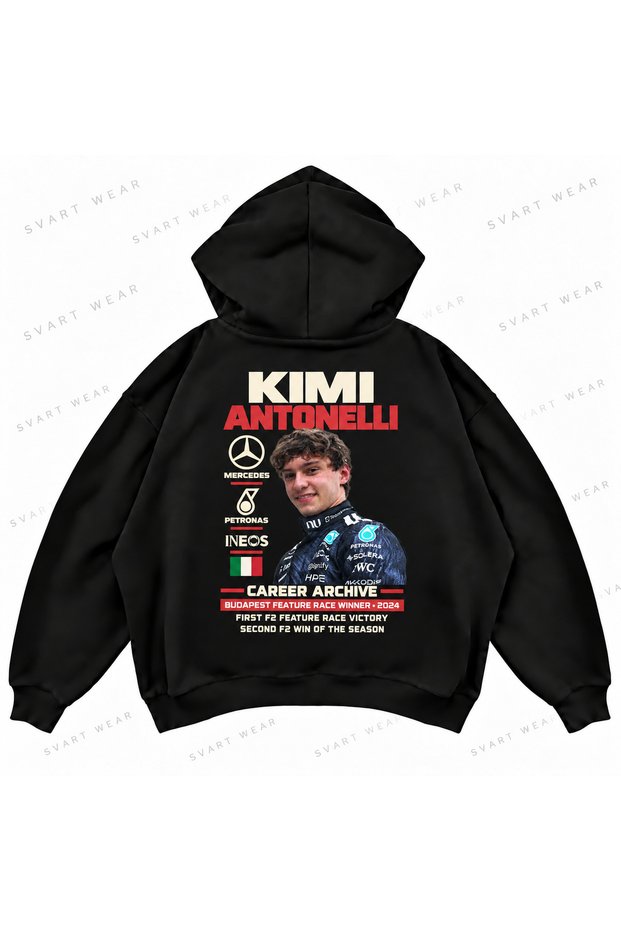 Kimi Antonelli F1 Printed Oversize Boxy Hooded Sweatshirt