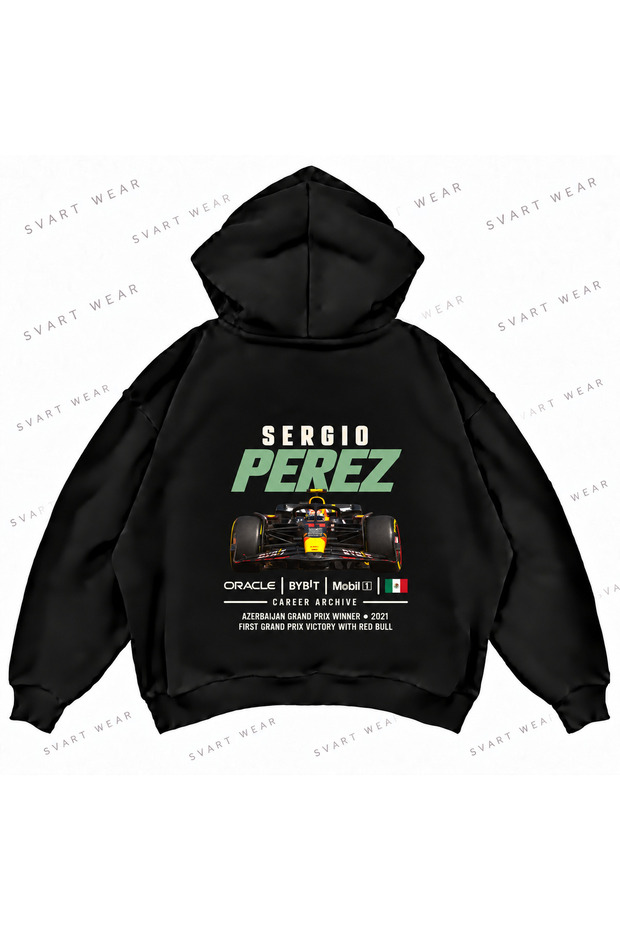 Sergio Perez F1 Printed Oversize Boxy Hooded Sweatshirt