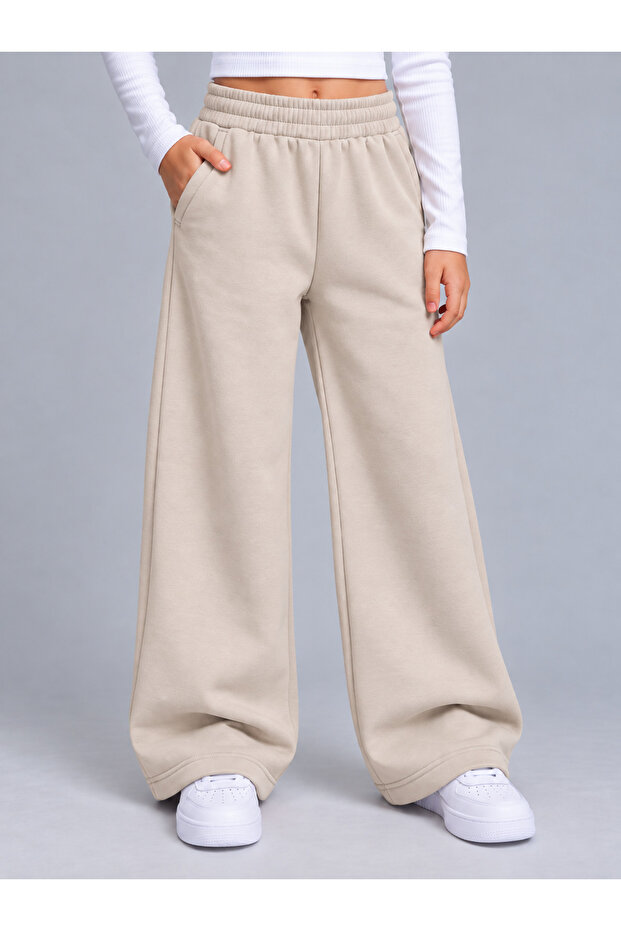Girls' Stone Color Loose-Legged Bottoms 100% Cotton 3-Ply Unbleached Fabric (4-Season)