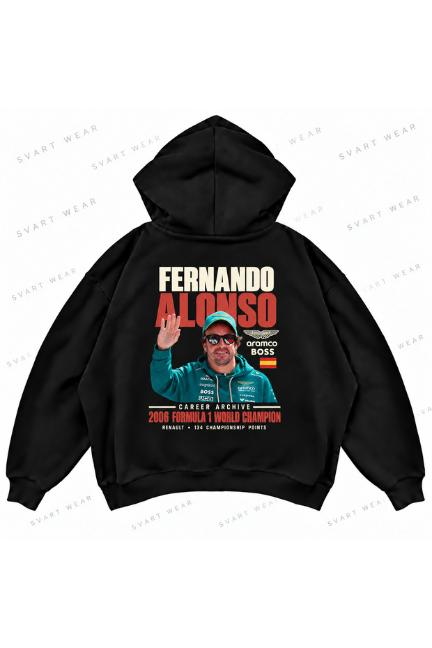 Fernando Alonso F1 Printed Oversize Boxy Hooded Hoodie Sweatshirt