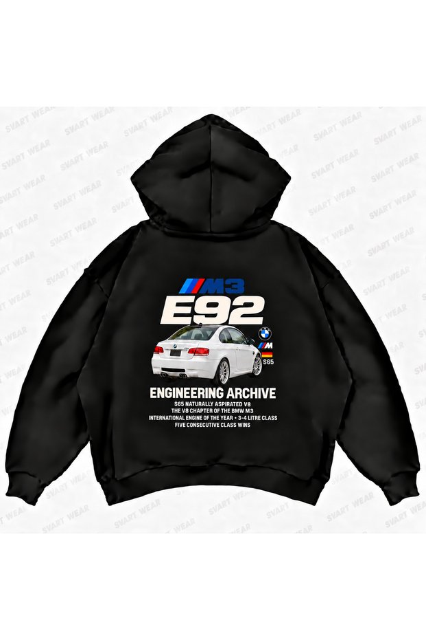 Bmw M3 E92 Printed Black Oversize Boxy Hoodie Sweatshirt
