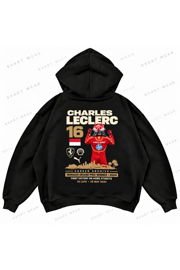 Charles Leclerc F1 Printed Oversize Boxy Hooded Hoodie Sweatshirt