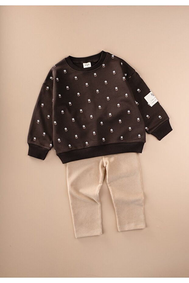 Velvet Leggings Sweatshirt Set 2-10 Years Brown