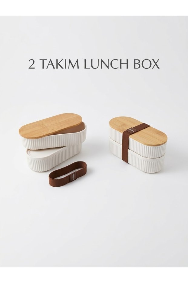 Wenken 2 Sets of 4 Bamboo Lid Lunch Boxes - 2-Layer Elastic Lunch Box Storage Container Set