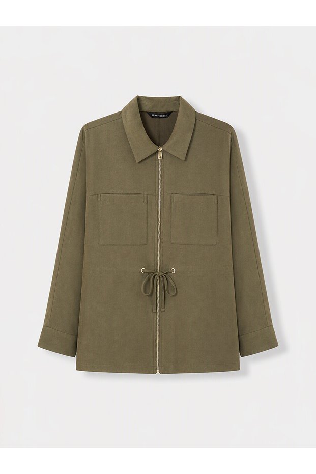 Two Mt Shop Quality Lcw Modest Khaki Plain Loose & Baggy Women's Jacket