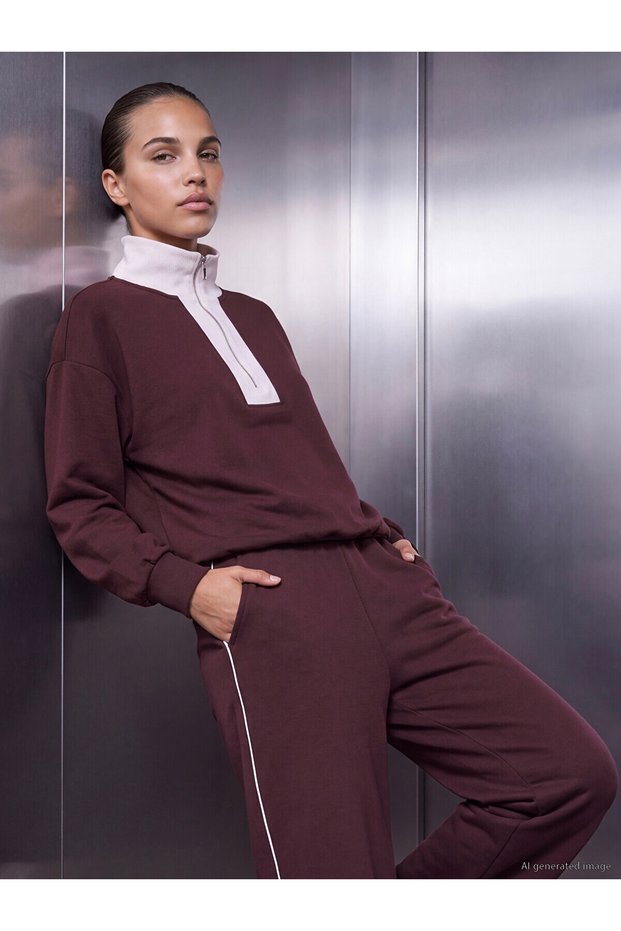 Alita City Farkıyla Koor Sport Plum Diver Fabric Color Block Oversize Women's Sweatshirt