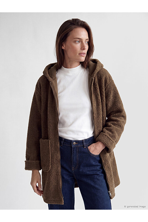 Two Mt Shop Quality Lcw Grace Brown Hooded Women's Curly Coat