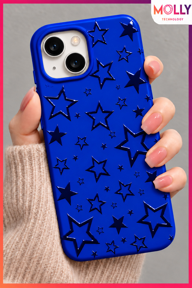 Saks Blue Glossy Star Pattern Silicone Case for iPhone 13/14