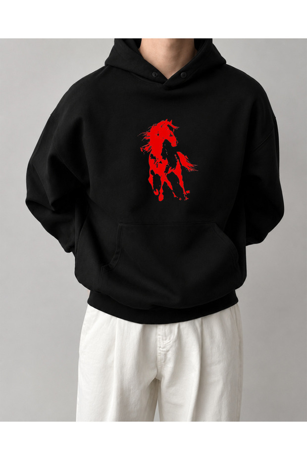 Adult Hoodie Hooded Printed 3 Thread Raster Winter Sweatshirt