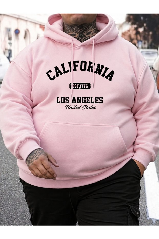 Gray California Printed Hooded Sweatshirt Oversize Men's Hoodie
