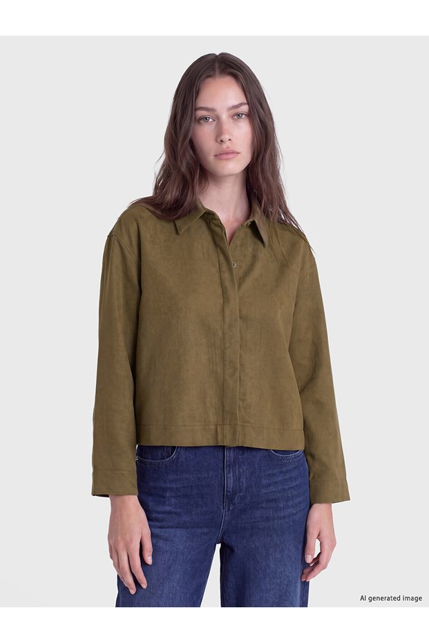 Özmarka New Season Khaki Suede Look Women's Shirt