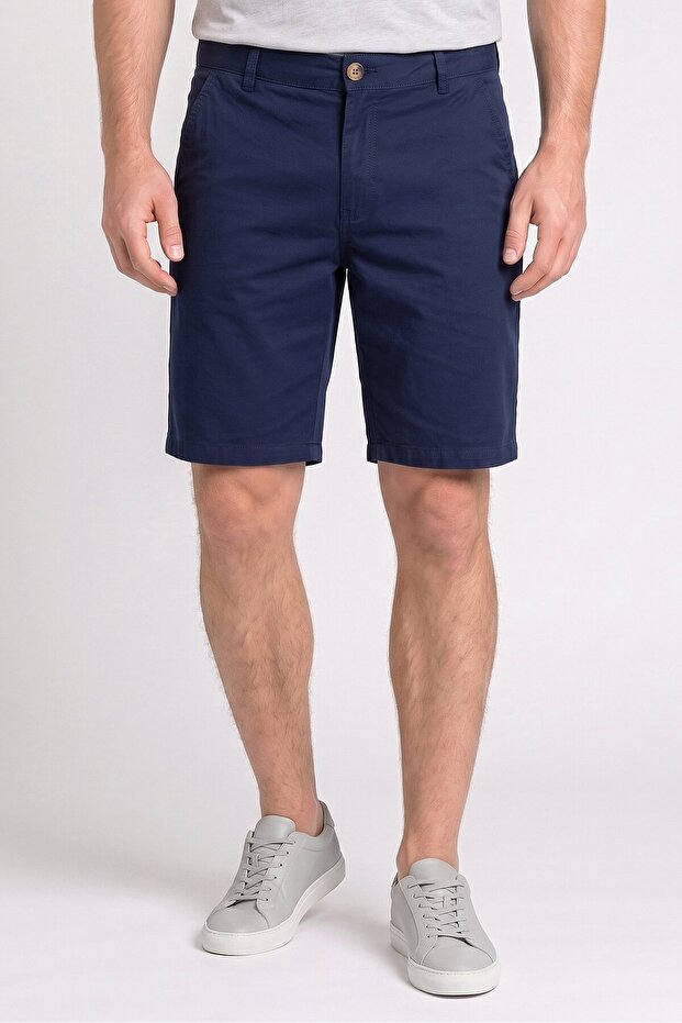 Men Regular Fit Plain Chino Shorts, Navy