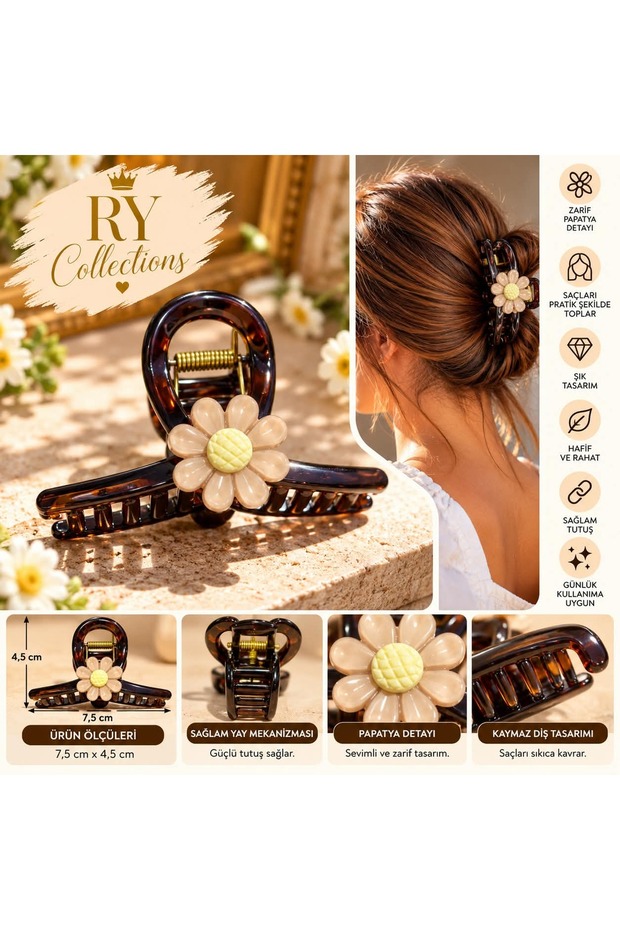 Ry Collections Daisy Detailed Brown Hair Clip