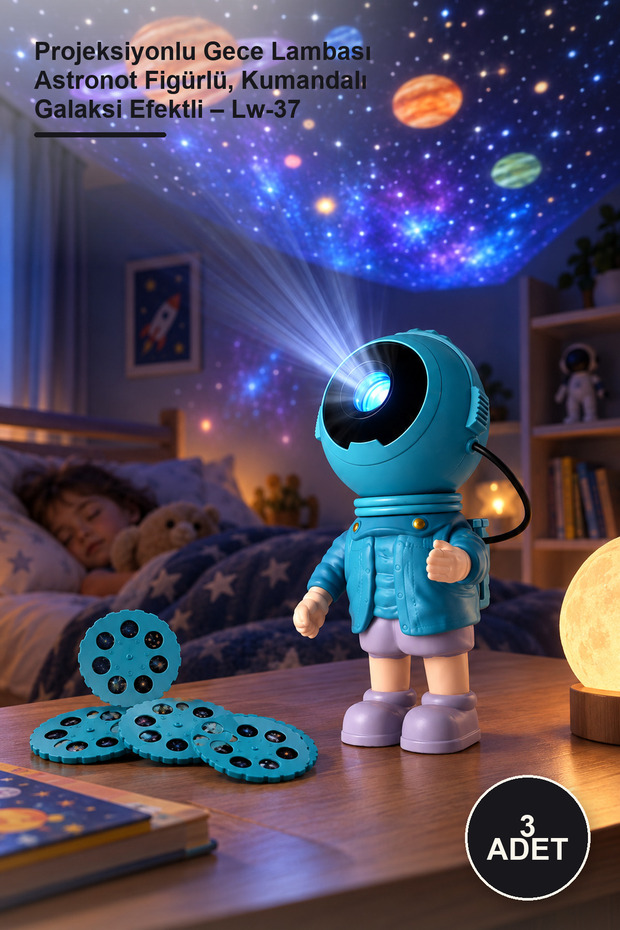 3 Projection Night Lights with Astronaut Figure and Remote Controlled Galaxy Effect – Lw-37