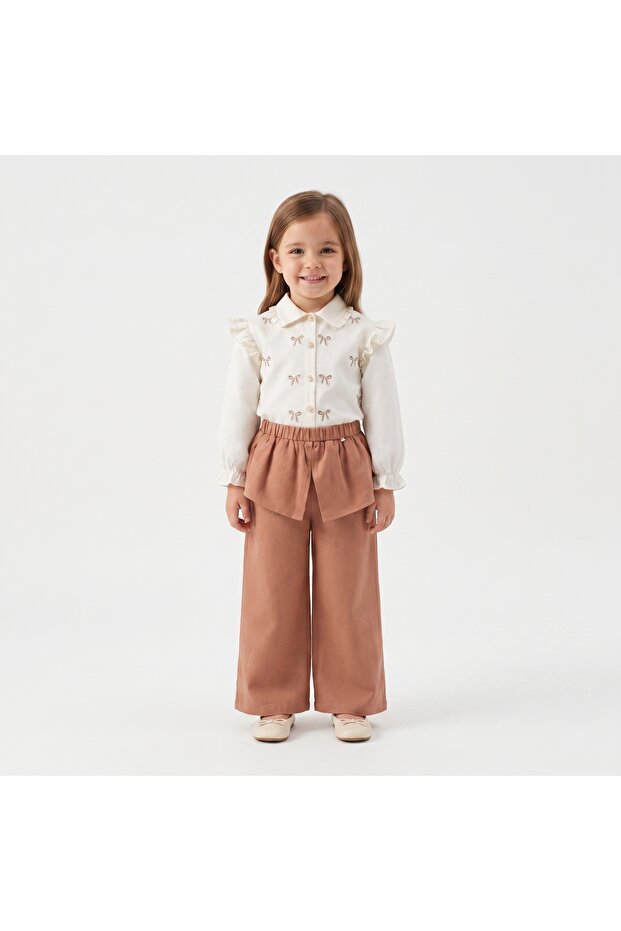 Miss Ladies Bowknot Embroidered Shirt and Pants 2-Piece Set