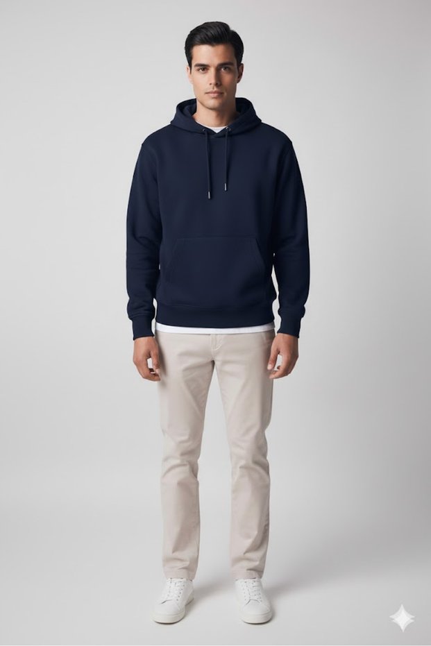 Men's 3 Thread Hooded Kangaroo Pocket Plain Basic Sweatshirt