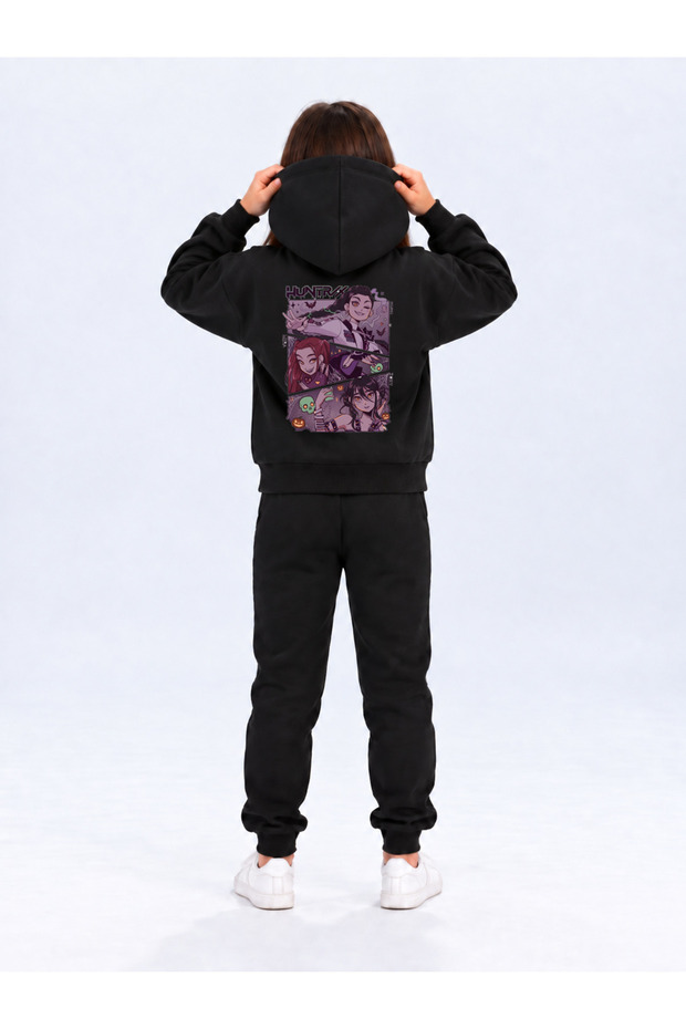 Kids Kpop Demon Hunters Printed Design Unisex Children's Hoodie and Sweatpants Set-Comfortable Fit Cotton Two-Piece Set