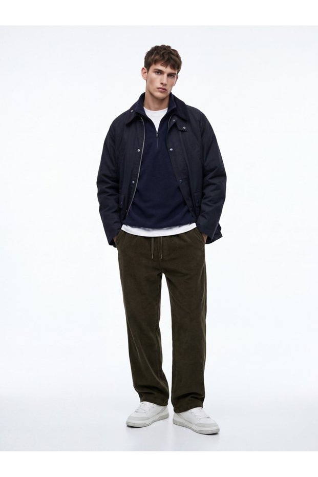 Relaxed Fit Pocket Detailed Navy Blue Coat