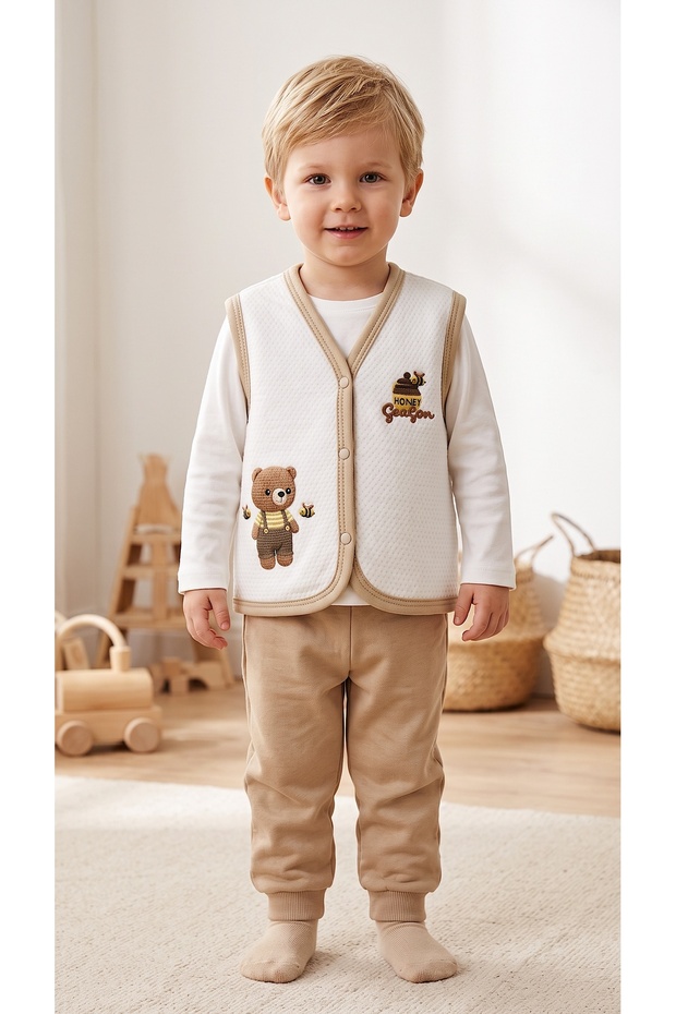Cute Teddy Bear and Bee Printed Quilted Children's Vest