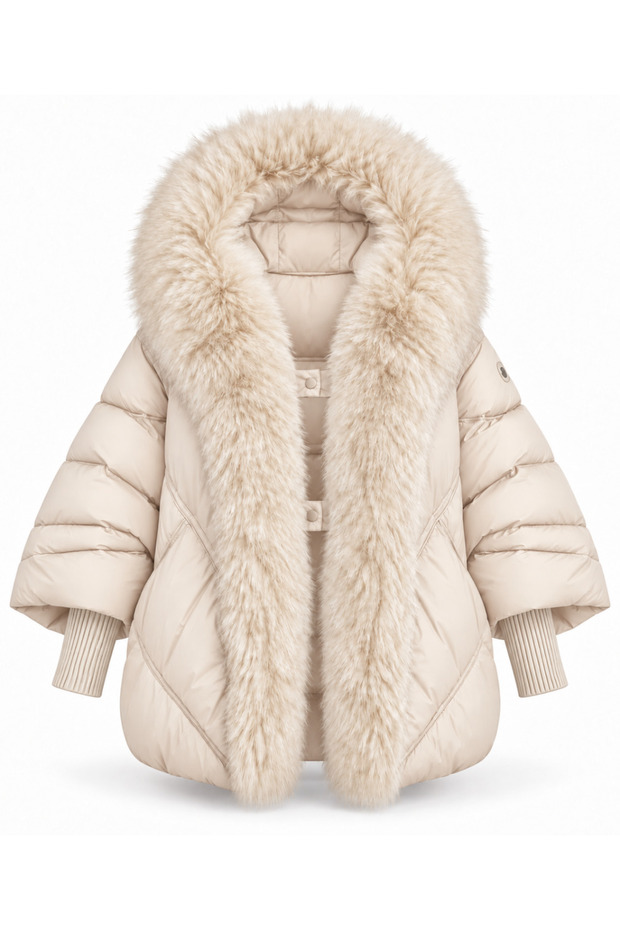 Imported Knitwear Inflatable Coat with Sleeves and Front Snap Buttons
