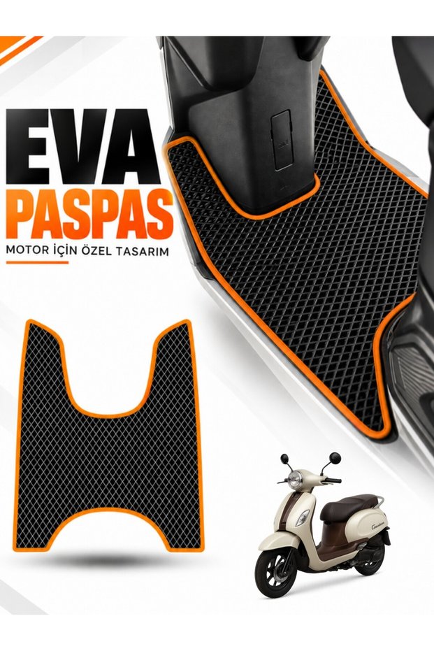 Arora Cappuci̇no Compatible Eva Motorcycle Mat Scooter Foot Mat Motor-Specific Black-Orange