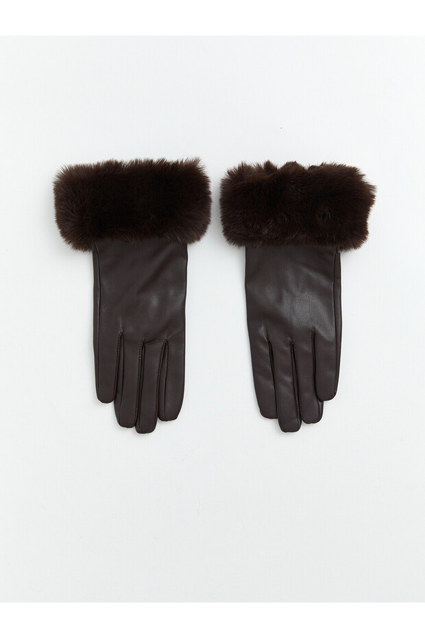 Alita City with a Difference in Color, Lcw Accessories Brown Faux Leather Plain Women's Gloves