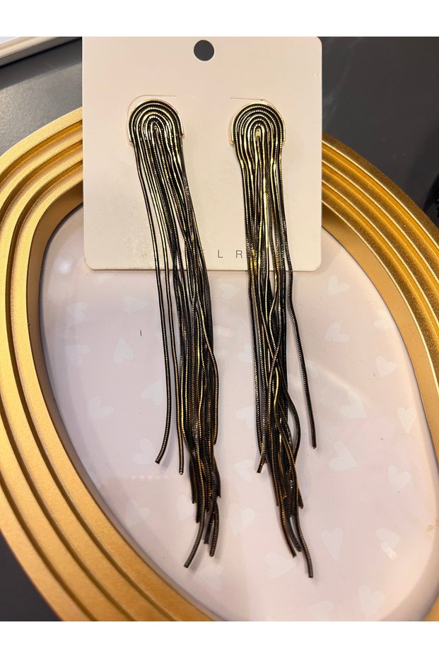 Black Gold Detailed Chain Dangle Earrings
