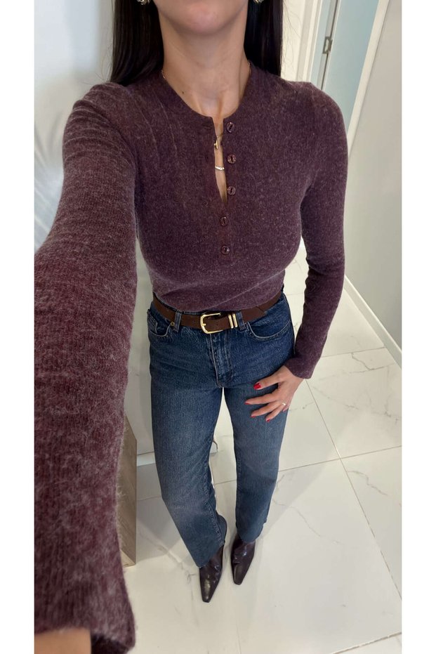 Domile Burgundy Gray Long Sleeve Knitwear