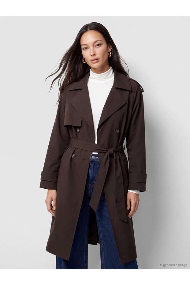 Özmarka New Season Brown Double-Breasted Collar Belted Women's Trench Coat