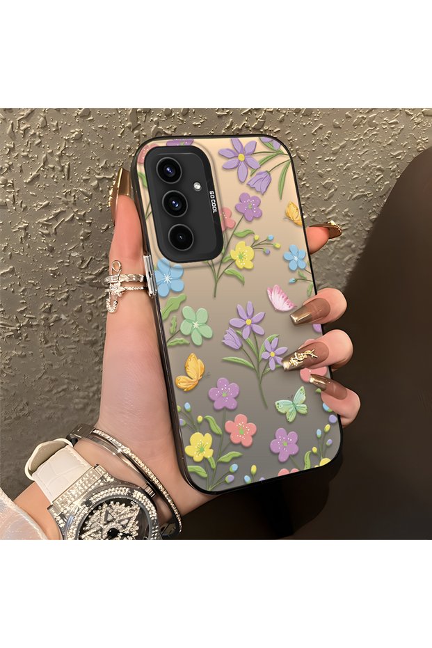 Samsung Galaxy A54 Compatible Colorful Flower and Butterfly Case, Shock-Absorbing Structure, Matte Texture