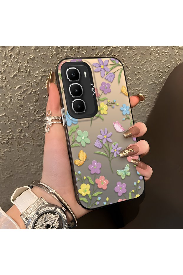 Infinix Hot 60 Pro Plus Compatible Colorful Flower and Butterfly Case, Shock Absorbing Structure, Matte Texture