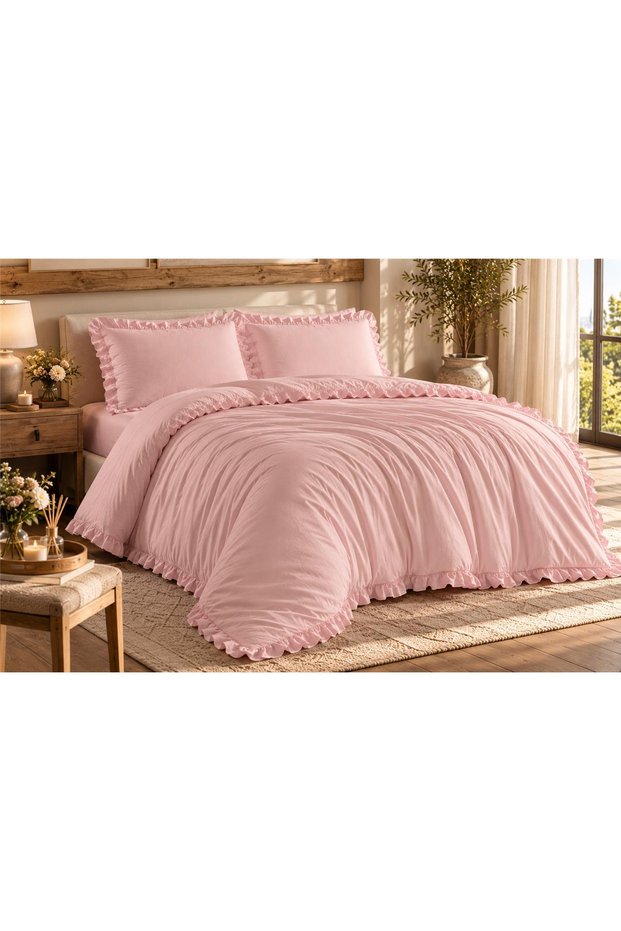 Sera Cotton Fabric Powder Double Duvet Cover Set 3 Pieces - 1627