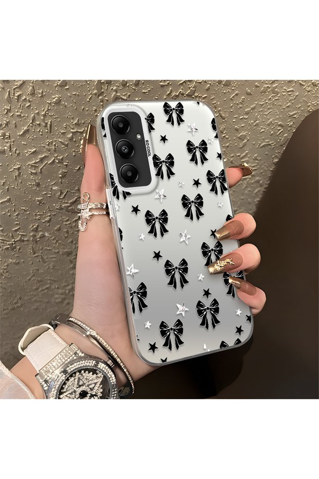Samsung Galaxy A05S Compatible Stylish Black Bow Full Print Case, Non-Slip Edge, Anti-Fingerprint